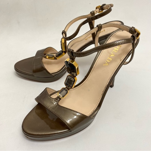 Prada Jewel Embellished Heels Heeled Sandals 6.5 / 36.5 Ankle Strap Stilettos - Picture 7 of 14